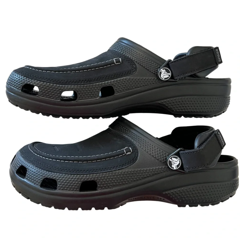 CROCS Mens 8 Yukon Vista Sling Back Slip On Clog Black Faux Leather Non Slip
